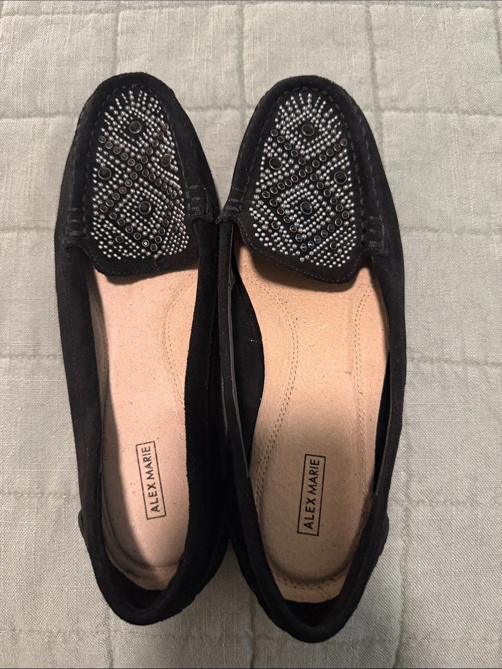 Alex Marie Black Studded Suede Slip-On Loafers